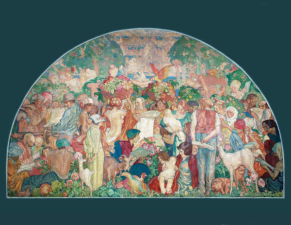 Artist Frank Brangwyn: The Printed Word Makes the People of the World One, mural for the entrance hall of Odham Press, London, 1935-36