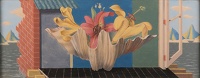 Artist Gerald Leet: Yellow and Pink Lilies on a window ledge overlooking the sea, mid 30s